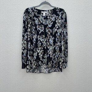 White House Black Market Outlet Tulip Hem Floral Tunic Shirt Top Womens sz Small